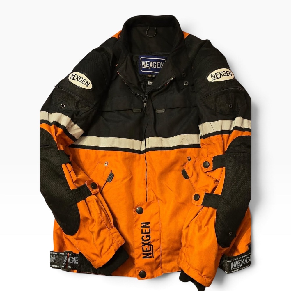 Nexgen Mens Motorcycle Jacket Orange Black Thinsulate Padded Riding Coat Small
